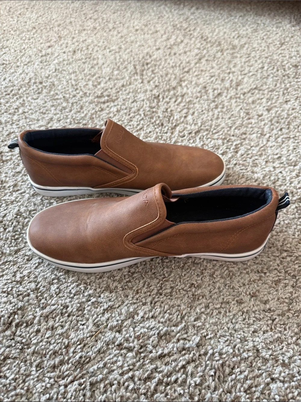 Nautica Men's Slip-On Loafers in Tan Brown with White Sole